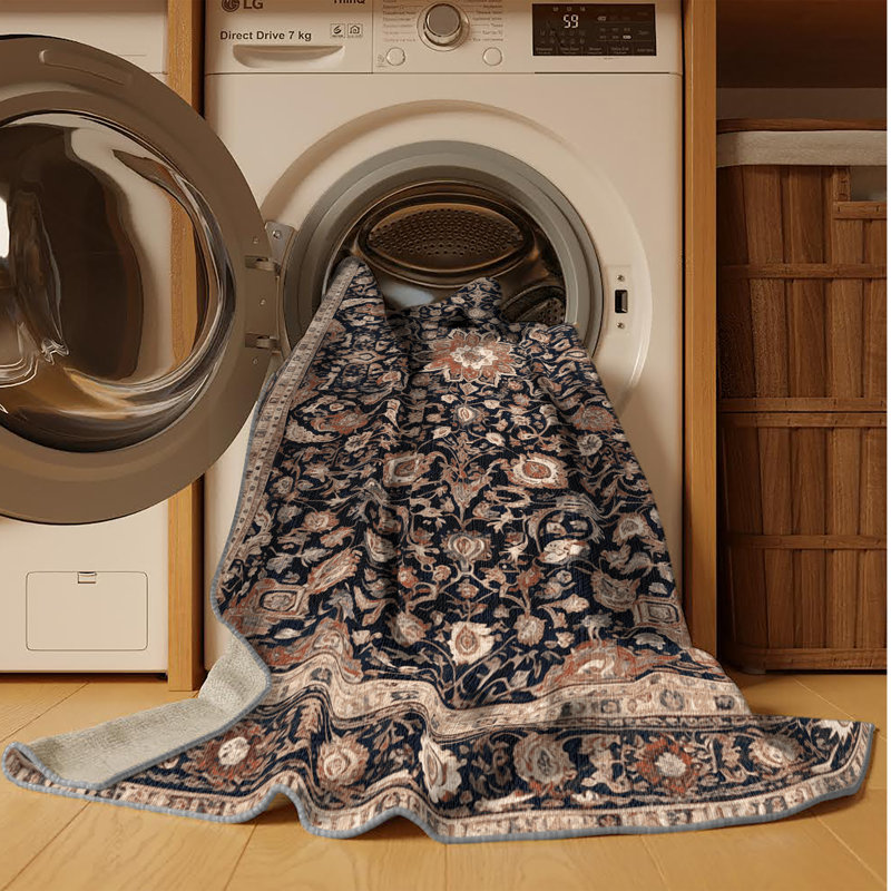 Tapis persan gris lavable à la machine, Carré 5 pi