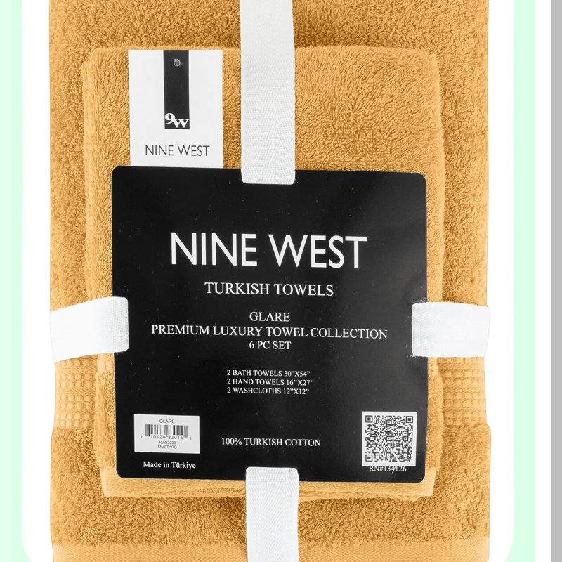Turkish Bliss 6-Piece Luxury Towel Set - 100% Cotton, Quick-Drying, Soft & Absorbent - Includes 2 Bath Towels, 2 Hand Towels, 2 Washcloths in Mustard