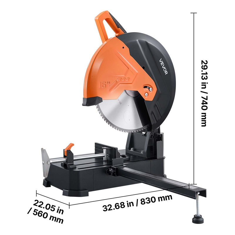Scie à métaux à onglet de 40 cm (16 pouces), lame pour coupe à froid, moteur puissant de 3000 W, angle réglable de -45° à 45°, coupe à sec efficace, stable, avec carter de protection de lame renforcé et règle graduée.