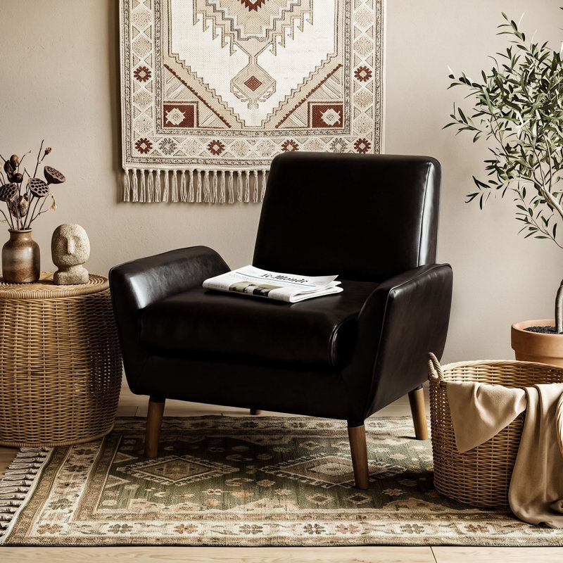 Chaise d'appoint rembourrée avec accoudoirs roulés, PUBrown