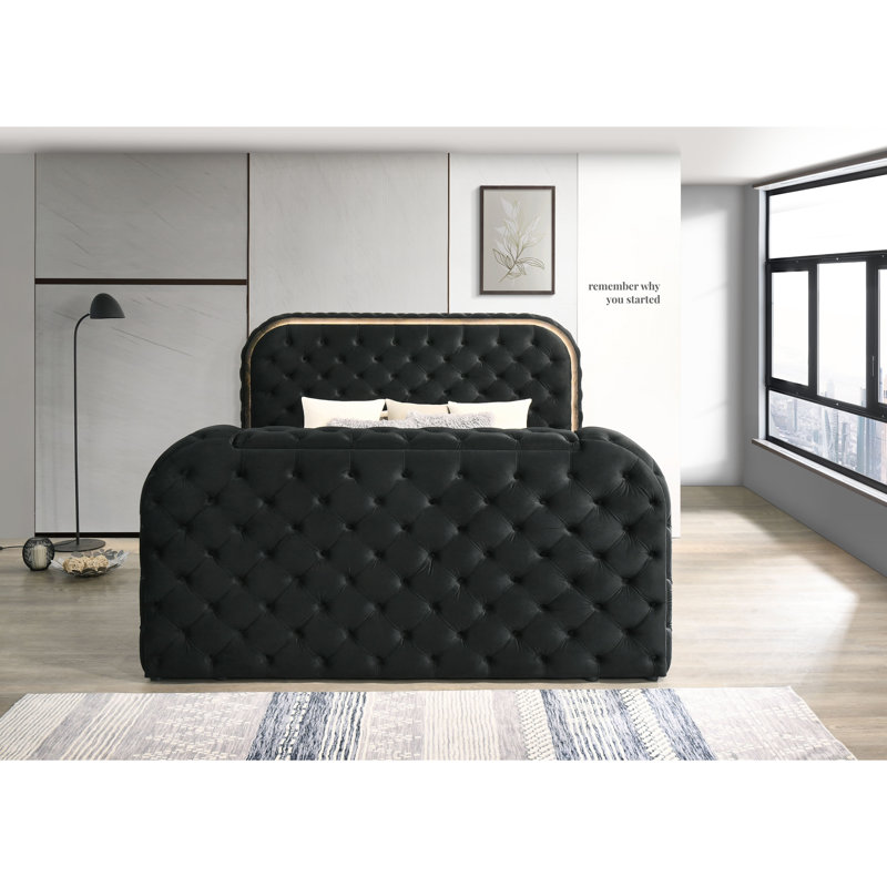 Kana Upholstered Bed with LED in Black, Queen