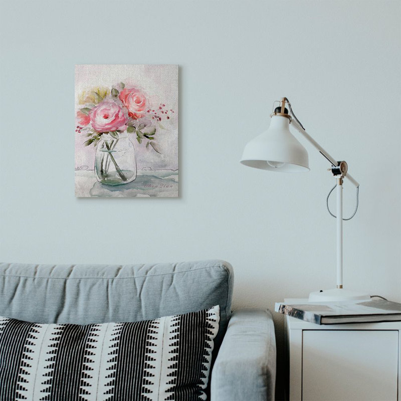 " Flower Jar Pink Green ", 16" H x 20" W x 1.5" D, Wrapped Canvas
