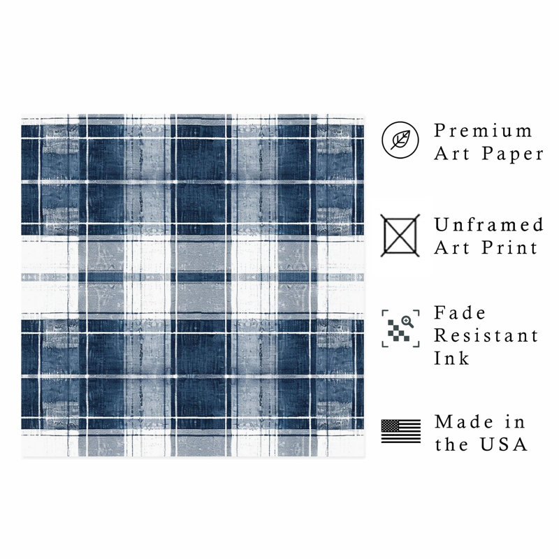 Abstract Blue Plaid Pattern XII Modern Unframed Art Print, 24" H x 24" W