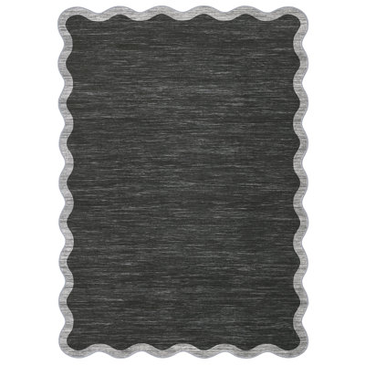 Scalloped Washable Rugs for Living Room Neutral Area Rugs Ultra-Thin Non Slip Large Bedroom Carpet Indoor Stain Resistant Contemporary Carpet for Dining Room Dorm