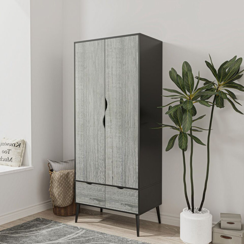 Hortencia Solid Wood Wardrobe, Black Ash Grey