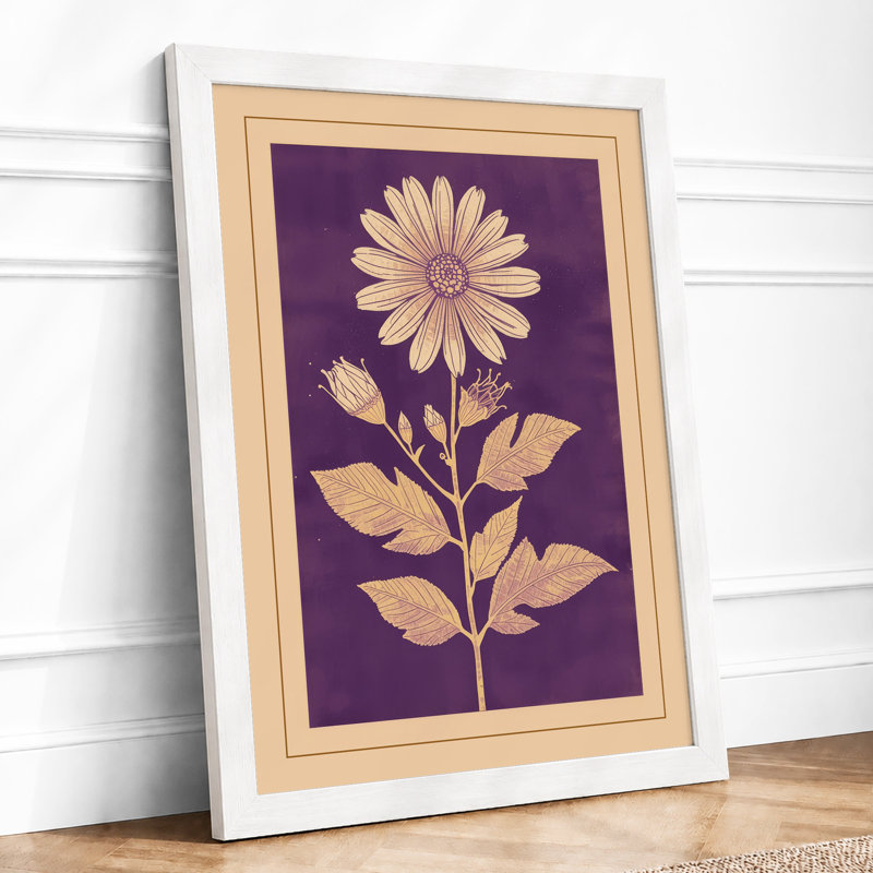 Pale Daisy in Purple Botanical - Framed Print, A4 - 29.7 x 21.0 cm, White