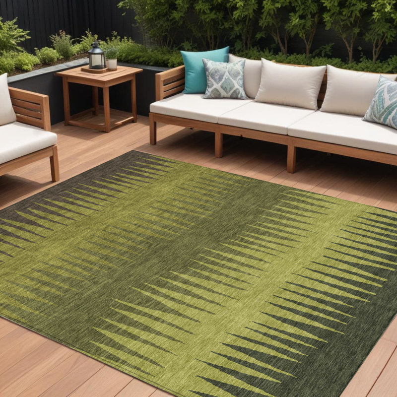 Tapis extérieur lavable rayé vert olive et brun foncé 8 pi x 10 pi