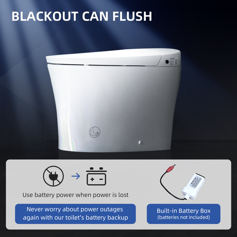 ADA Height Tankless Bidet Smart Toilet with Booster Pump, Auto/Foot Sensor Flush, Power Outage Flush