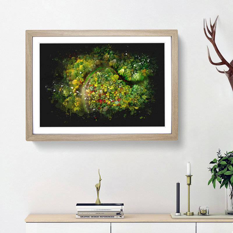 Road Through The Forest - Picture Frame Graphic Art, 45cm H x 63cm W x 2cm D, Oak Framed