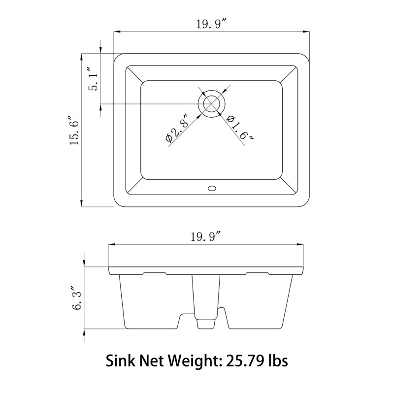 20'' White Ceramic Rectangular Undermount Bathroom Sink