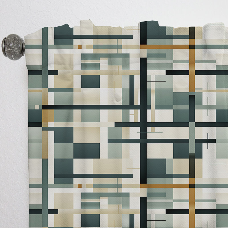 Rideau obscurcissant géométrique à tons naturels gris et beige - 1 panneau, L 52 po x L 90 po