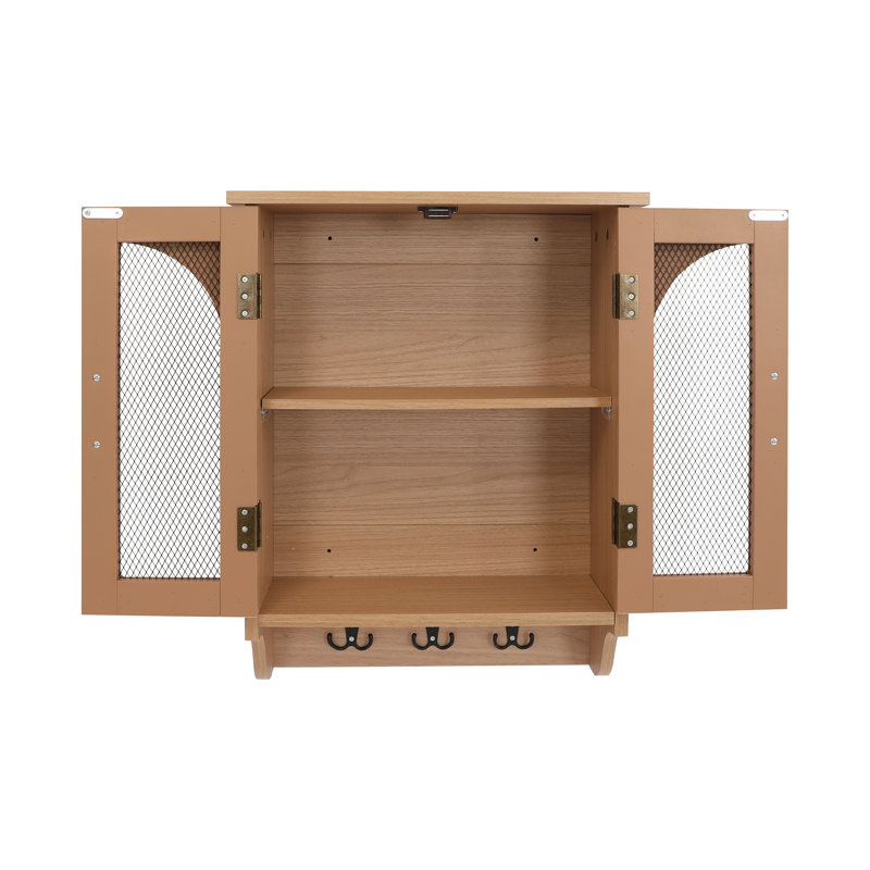 Multi-Functional Wood Wall Mounted Storage Cabinet With Hooks