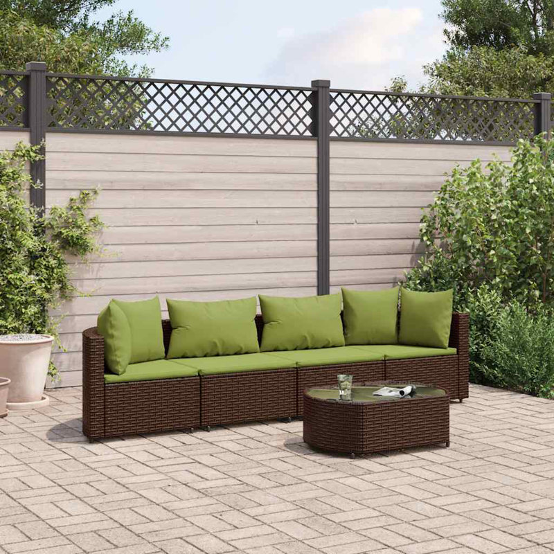  Ensemble de 4 canapés de patio brun, Coussin vert / cadre brun