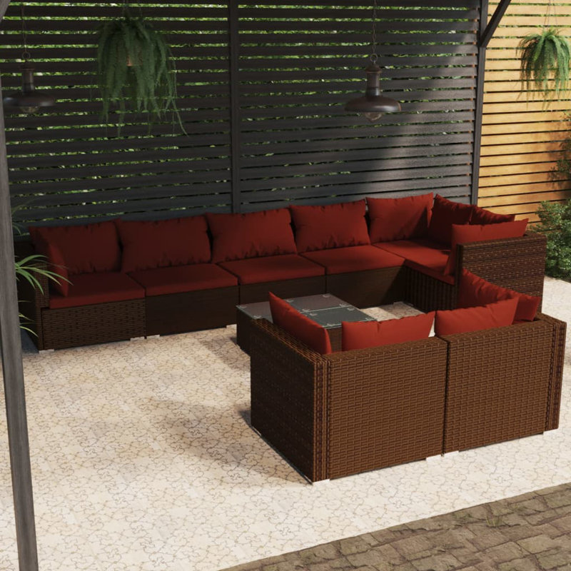 9 Piece Lounge Sectional Seating Group, Cinnamon Red, Brown