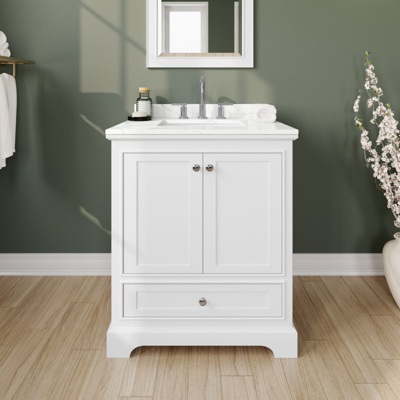 Deborah Single Bathroom Vanity with Quartz Top, White, Polished Chrome, Giotto Quartz