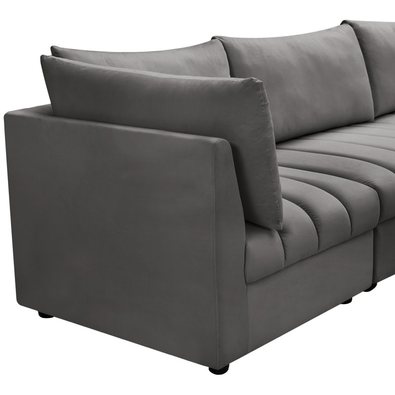 Ensoll Velvet L-Shaped Sectional Reversible, Grey Velvet
