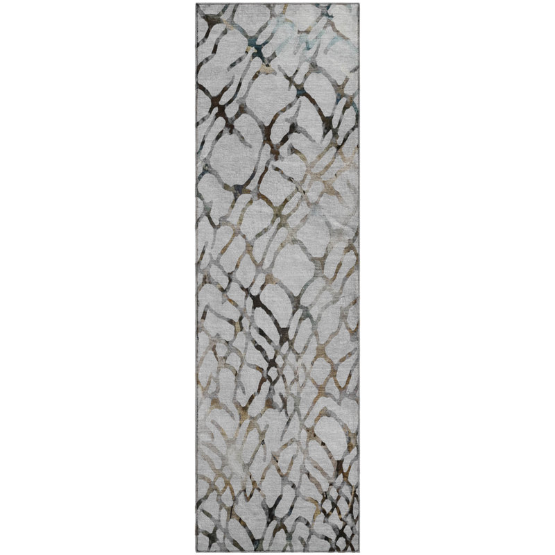 Premium Machine Washable Cerrito AMF609 Silver Rug, Runner 2'3" x 7'6"