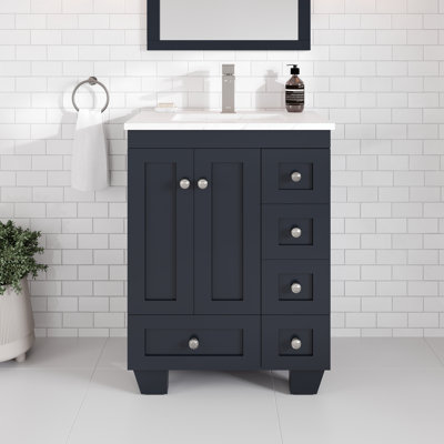Yena 24 In. Single Sink Bath Vanity With Carrara Quartz Top And Undermount Porcelain Sink