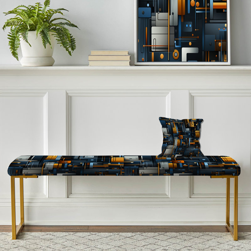 Gold Industrial Geometry Lines Melody - Geometric Upholstered Gold Bench