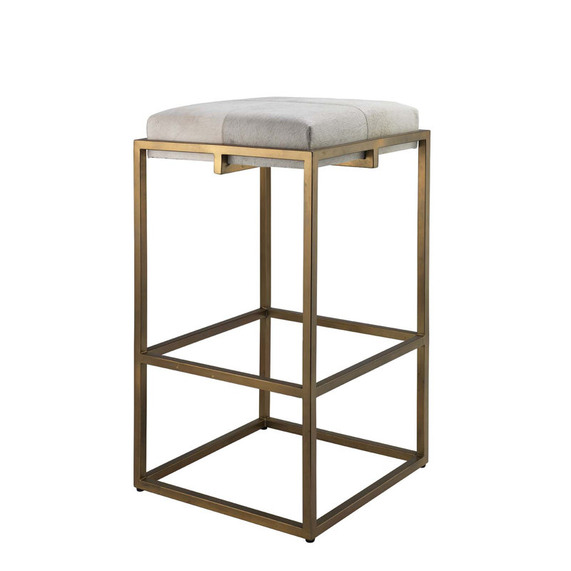 Shelby Stool, White/Brass, Bar Stool (33" Seat Height)