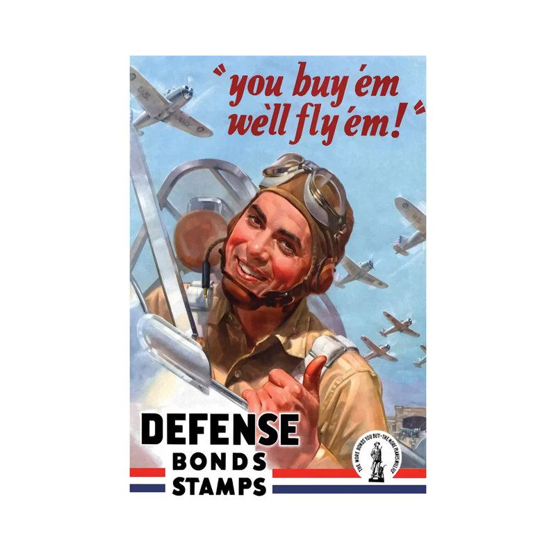 WWII Poster You Buy 'Em We'll Fly 'Em War Bonds by Stocktrek Images - Wrapped Canvas Print
