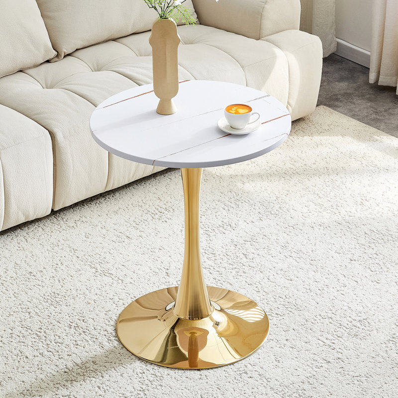 Table de salle à manger ronde, table tulipe circulaire de 23,6 pouces avec plateau de table épaissi et piédestal en métal pour les petits espaces