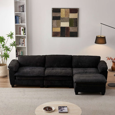 Living Room Furniture Sofa Luxury Couch With Ottoman Soft Chenille Upholstered L Shape Sofa