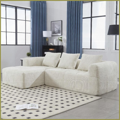 Modern 98.42-Inch Chenille Modular L-Shaped Sectional Sofa with Chaise &amp; Side Pockets - No-Assembly Living Room Furniture