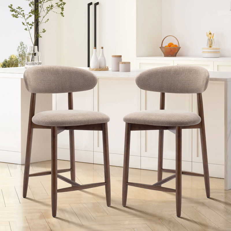 Upholstered Counter Stool with Solid Wood Frame, Camel