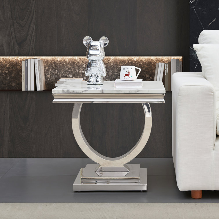 Traeshaun Faux Marble Top Metal Base End Table