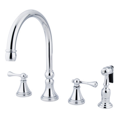 Kingston Brass Governor Double-Handle 4-Hole Widespread Kitchen Faucet with Brass Sprayer
