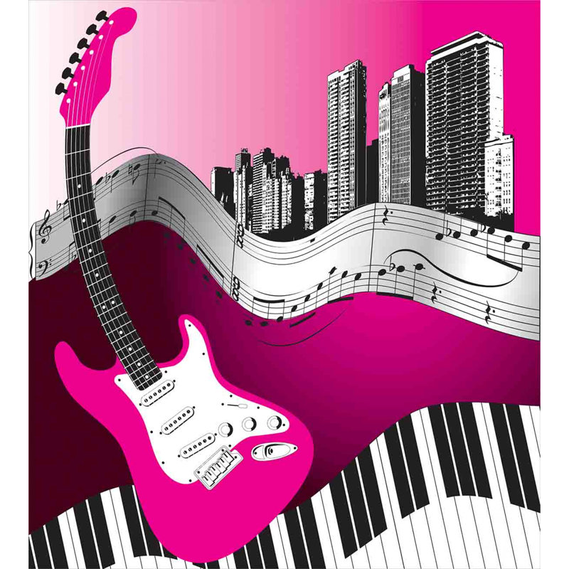 Hot Pink and Black Music Themed King Duvet Cover Set