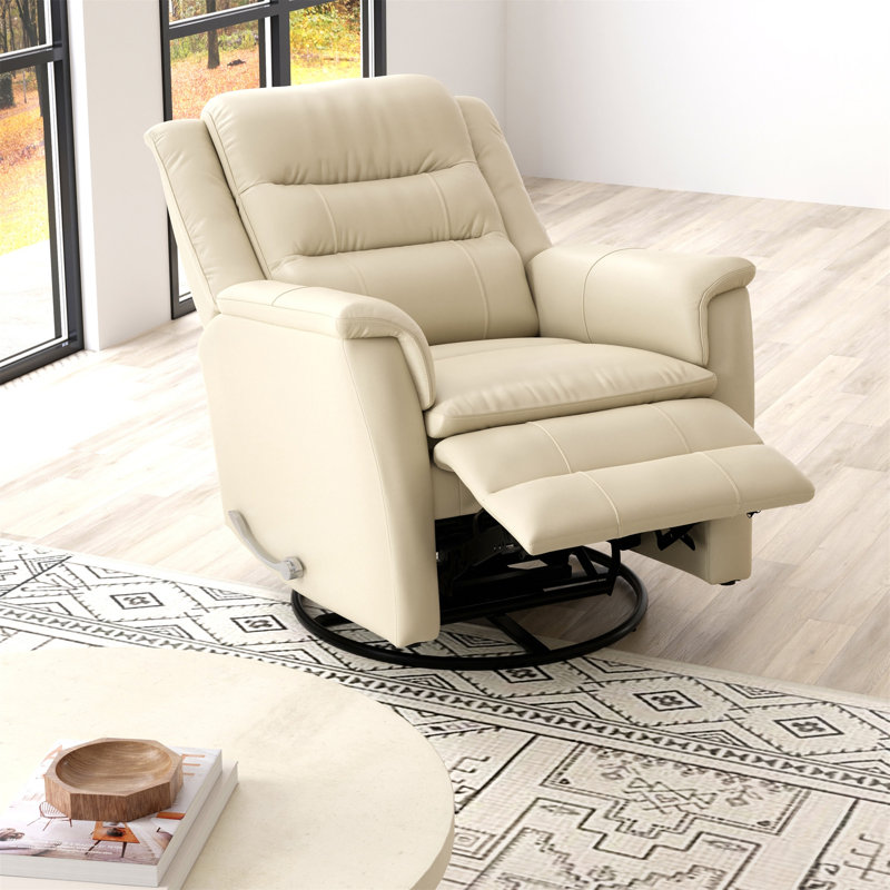 Global Home Swivel Glider Recliner With Manual Footrest In Madras Eggshell, Eggshell