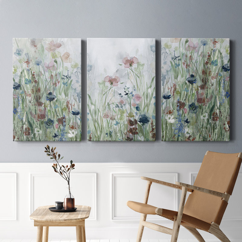 Wildflower Fields - Cadre photo 3 pièces, images multiples sur toile, H 12 po x l 24 po x P 1 po