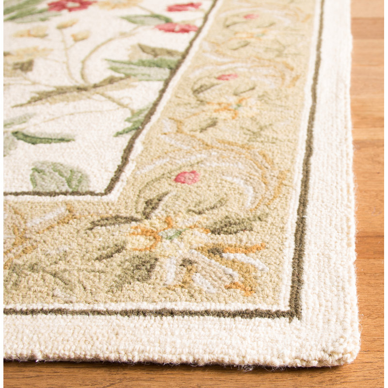 Hollander Floral Handmade Looped Ivory/ Beige Indoor Area Rug, Rectangle 6' x 9'