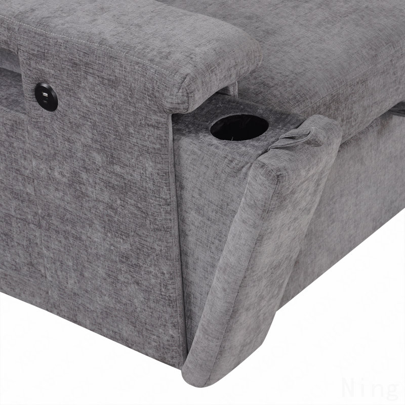 U_STYLE Canapé modulaire rembourré en L avec espace de rangement, Polyester gris