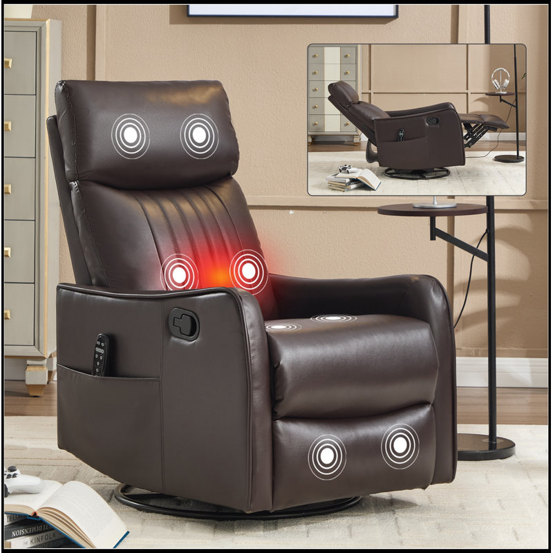 Fauteuil chauffant manuel chauffant avec chaise berçante et pivotante, Marron foncé