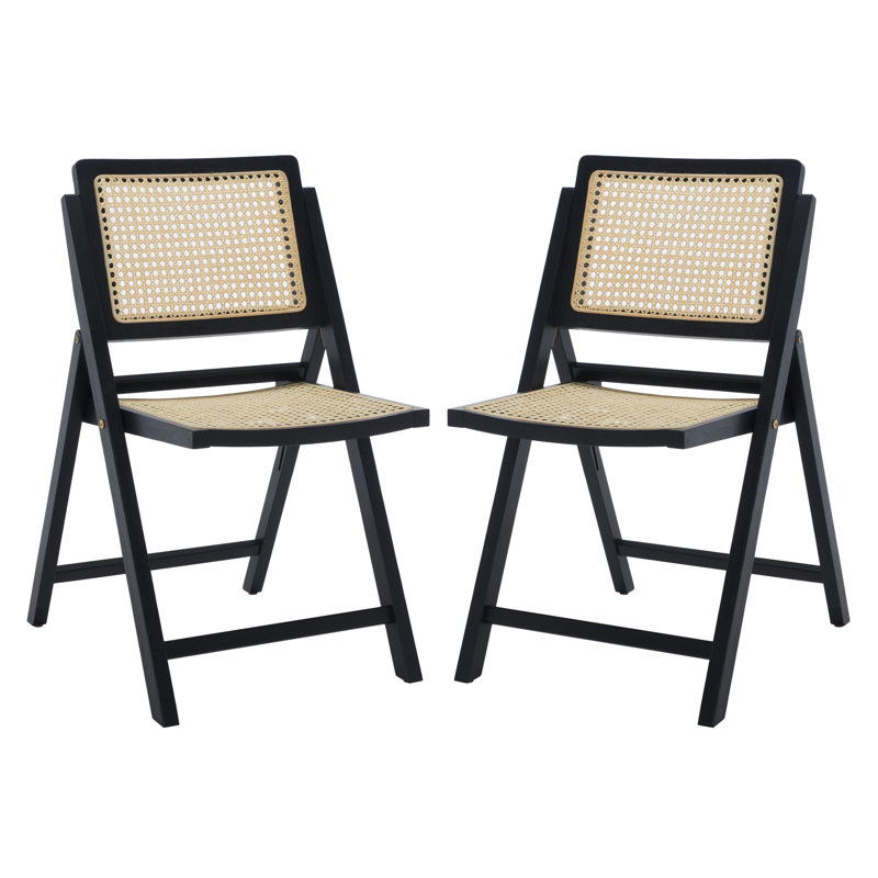 Ensemble de 2 chaises de patio pliables en rotin AllModern Dan, Noir / naturel