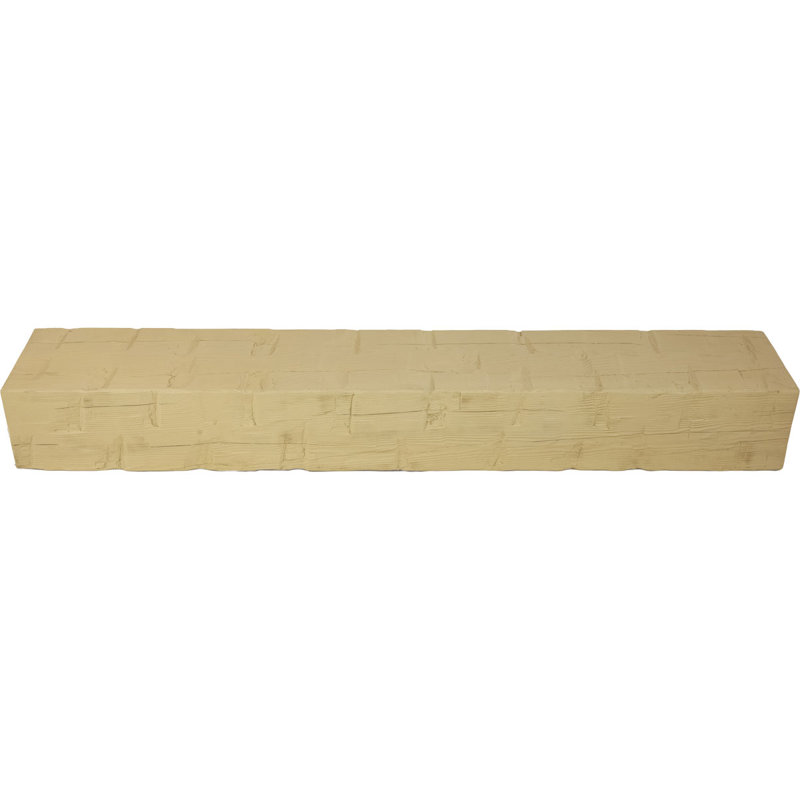 Reclaimed Axed Cut Heritage Timber Faux Wood Fireplace Mantel, Primed Tan, 5.5" H x 66" W x 7.5" D