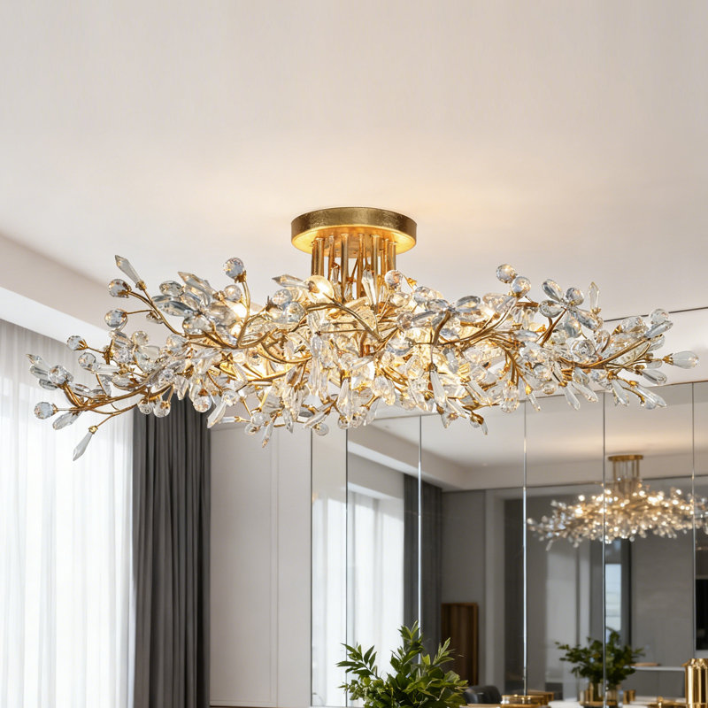 Plafonnier semi-encastré en cristal 8 lumières Kethe