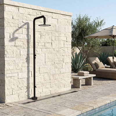 Douche d'extérieur autoportante en acier inoxydable 316 à double fonction uniquement pour eau froide