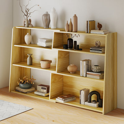 Expandable Bookshelf with Solid Wood Core, 3-Tier Ladder Bookcase, Extendable Corner Shelf for Small Space in Living Room, Study, Bedroom by Wrought Studio