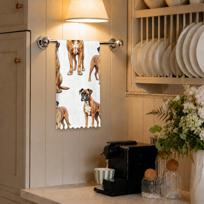 Microfiber Kitchen Towels, Absorbent Reusable Dish Cloths, Fade Resistant Decorative,16"x24",Brown Boxer Dog Repeat