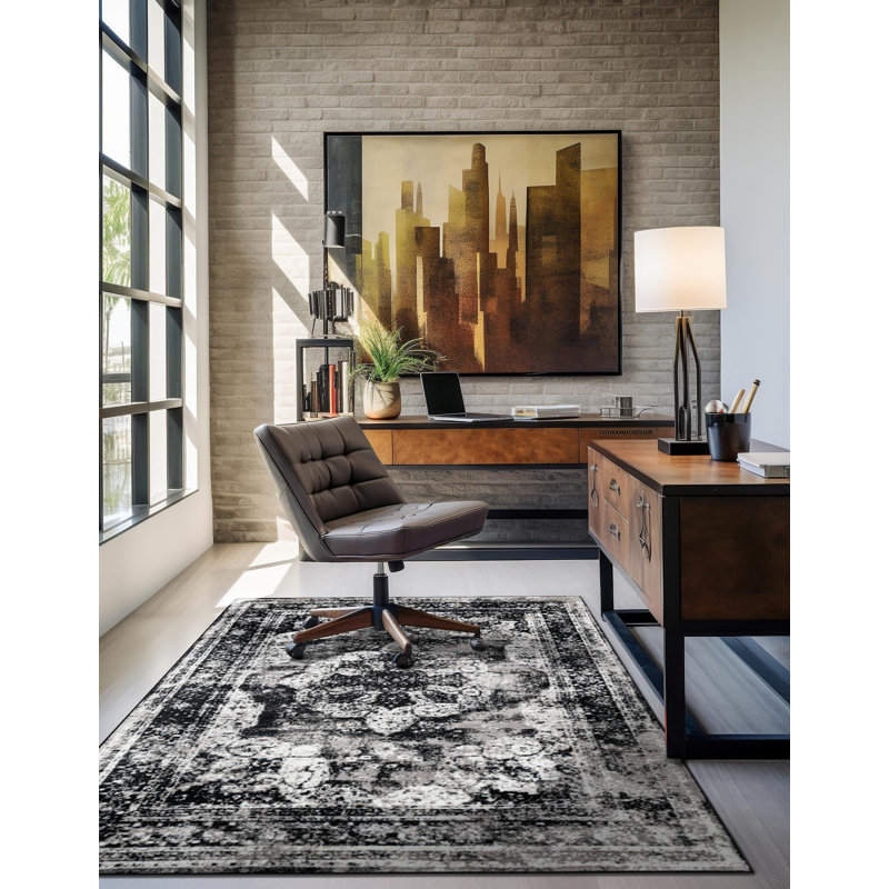 Ensemble de tapis Gourley, Noir, Rectangle 5 pi 3 po x 8 pi, Oui