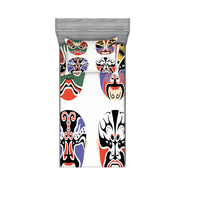 Ensemble de draps Masque d'opéra chinois, Ensemble de draps pour lit simple TG avec drap-hou