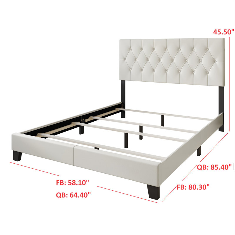 Araseli Upholstered Standard Bed, White, Queen