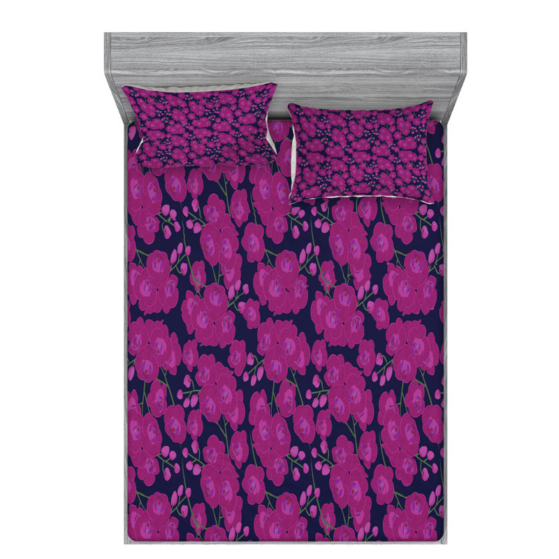 Microfiber Floral Fitted Sheet, Queen Fitted Sheet with 2 Pillowcases