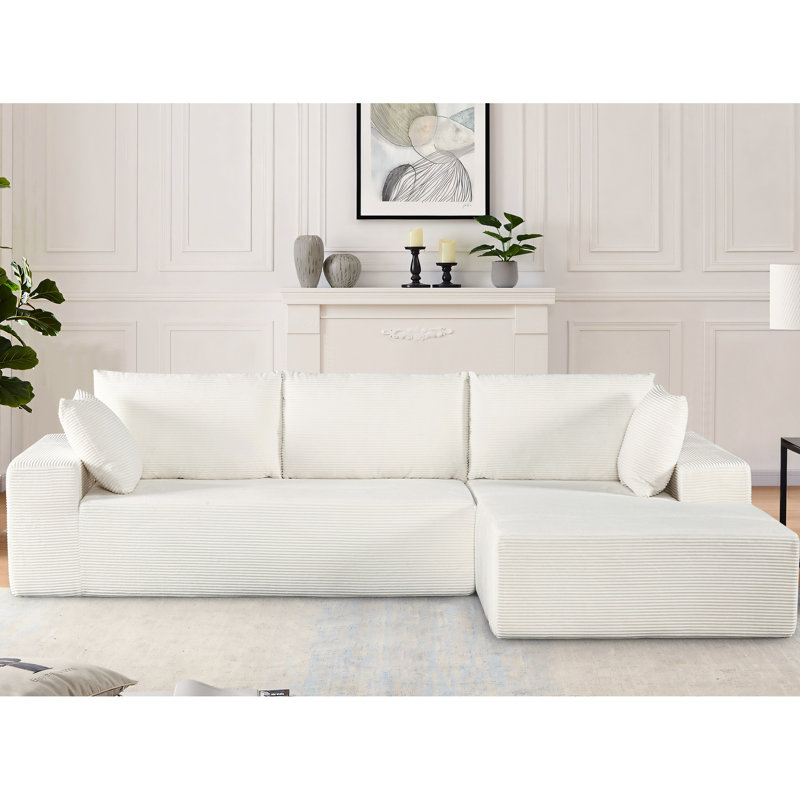 Cozy Convertible Sectional In Soft Corduroy, 4 - Seat Couch With Broad Flat , No Assembly For Living Room , Corduroy Comfortable Full Foam, Flexible Areas