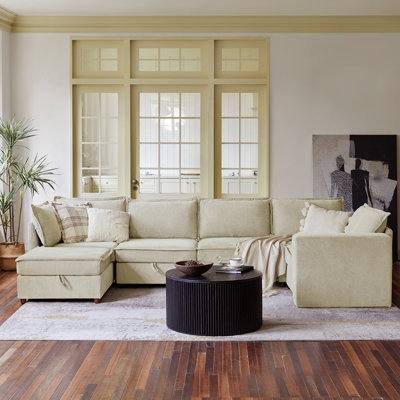 Housse pour canapé modulaire avec rangement en chenille moderne de 136 po 6 pièces Bessette