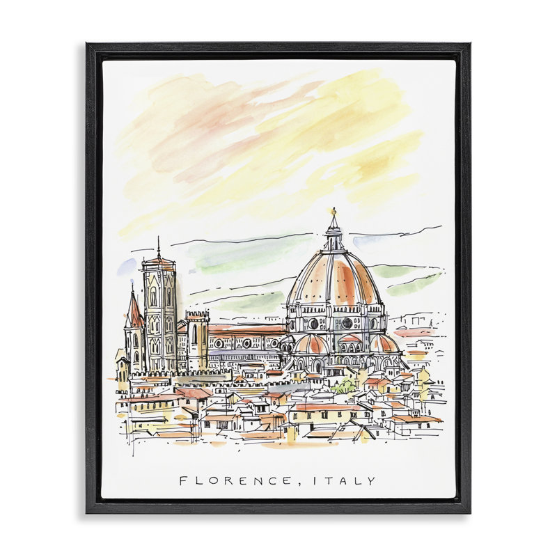 Cadre flottant Minimal Florence Skyline, design par Angela Steahling, Cadre flottant noir de jais, H 21 po x l 17 po